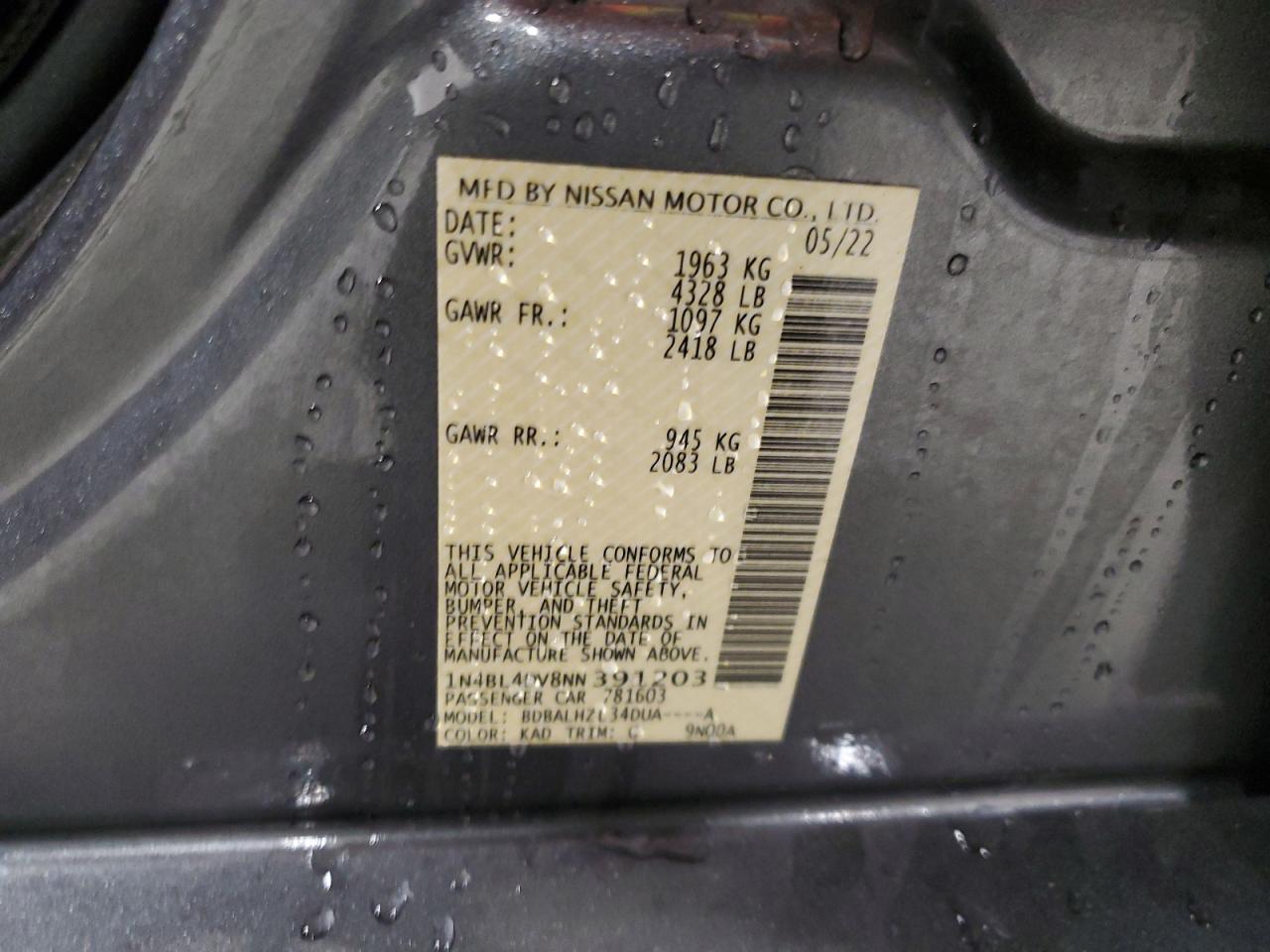 VIN 1N4BL4DV8NN391203 2022 NISSAN ALTIMA no.12