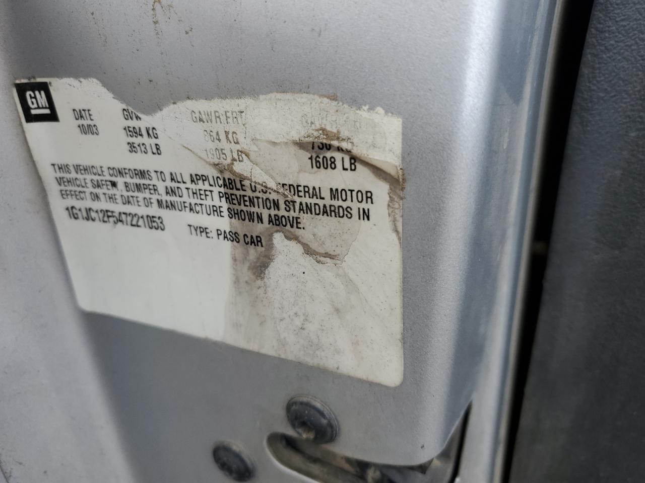 2004 Chevrolet Cavalier VIN: 1G1JC12F547221053 Lot: 79509214