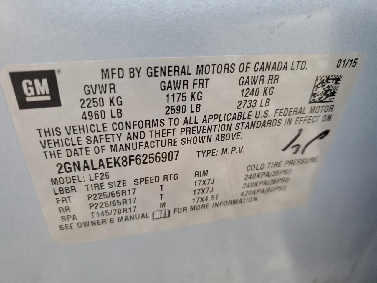 VIN 2GNALAEK8F6256907 2015 CHEVROLET EQUINOX no.13