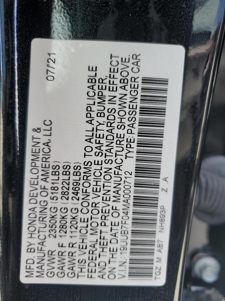 2021 Acura Tlx Type S VIN: 19UUB7F04MA000712 Lot: 81527134