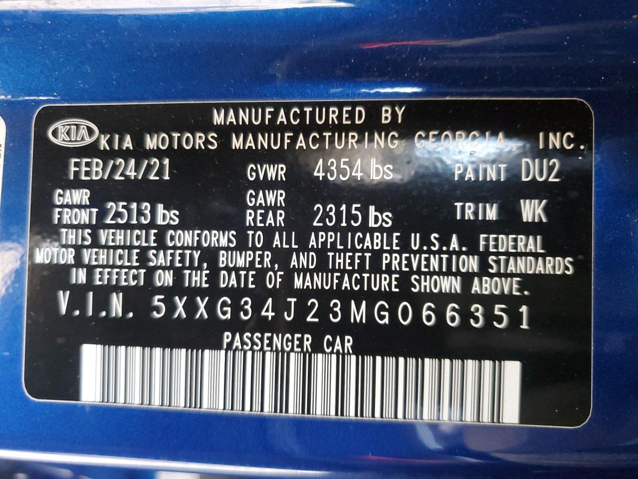 2021 Kia K5 Ex VIN: 5XXG34J23MG066351 Lot: 65668315