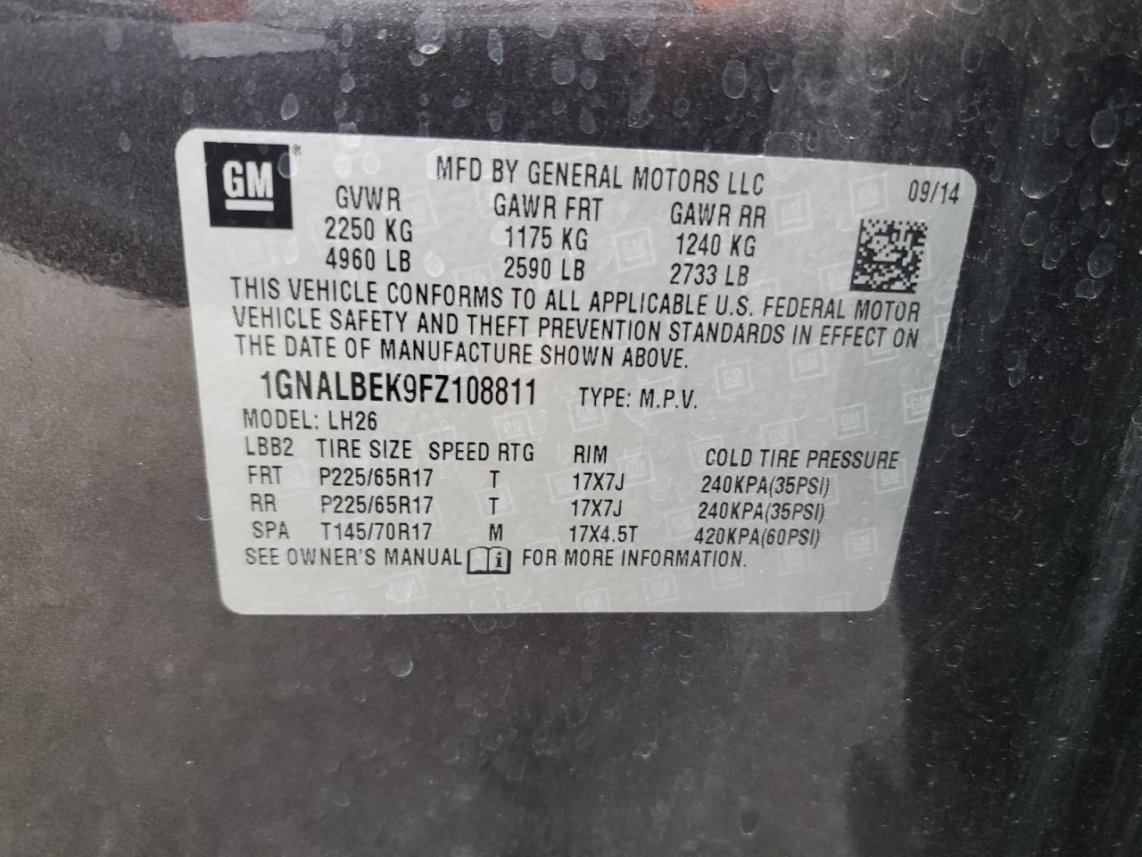 VIN 1GNALBEK9FZ108811 2015 CHEVROLET EQUINOX no.13