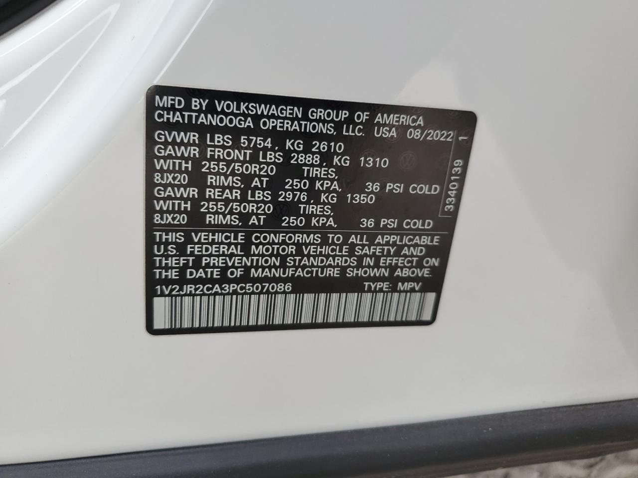 2023 Volkswagen Atlas Se VIN: 1V2JR2CA3PC507086 Lot: 80951134