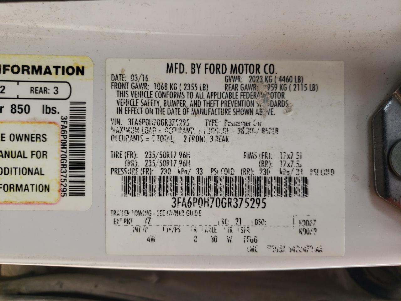 VIN 3FA6P0H70GR375295 2016 FORD FUSION no.12