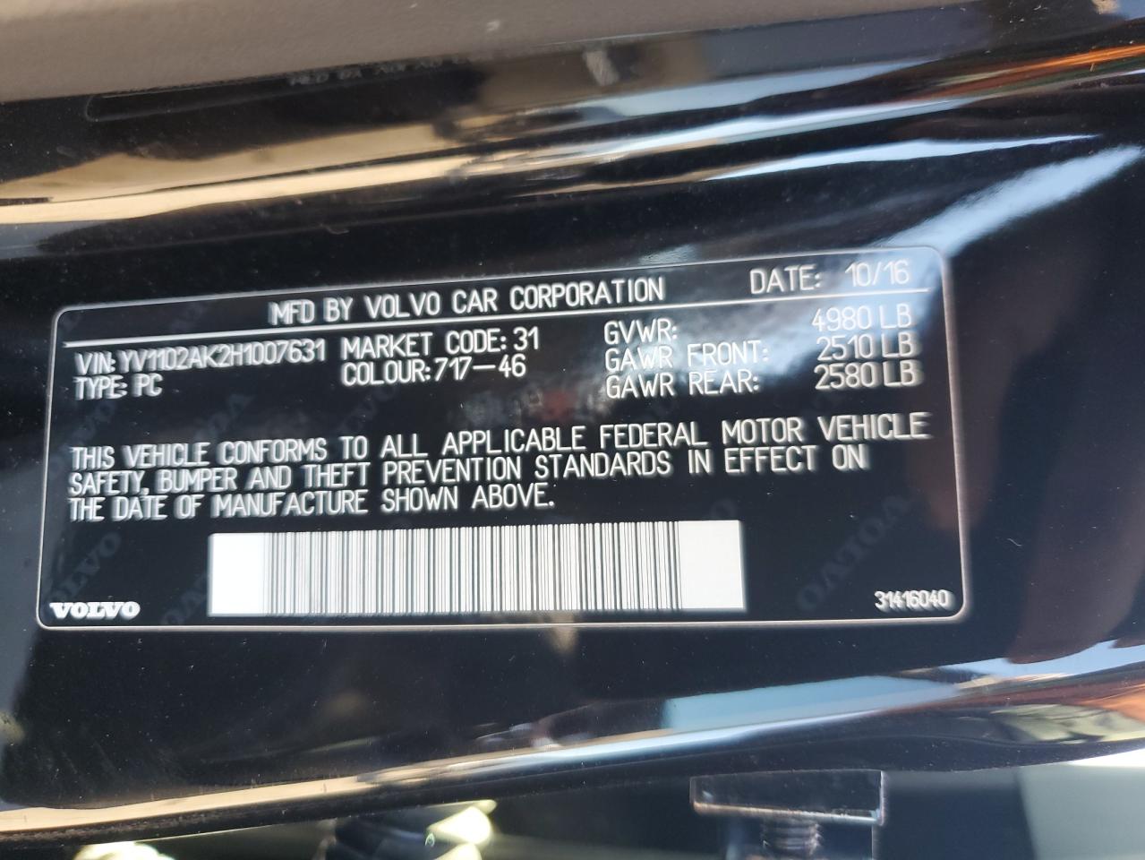 2017 Volvo S90 T5 Momentum VIN: YV1102AK2H1007631 Lot: 81374504