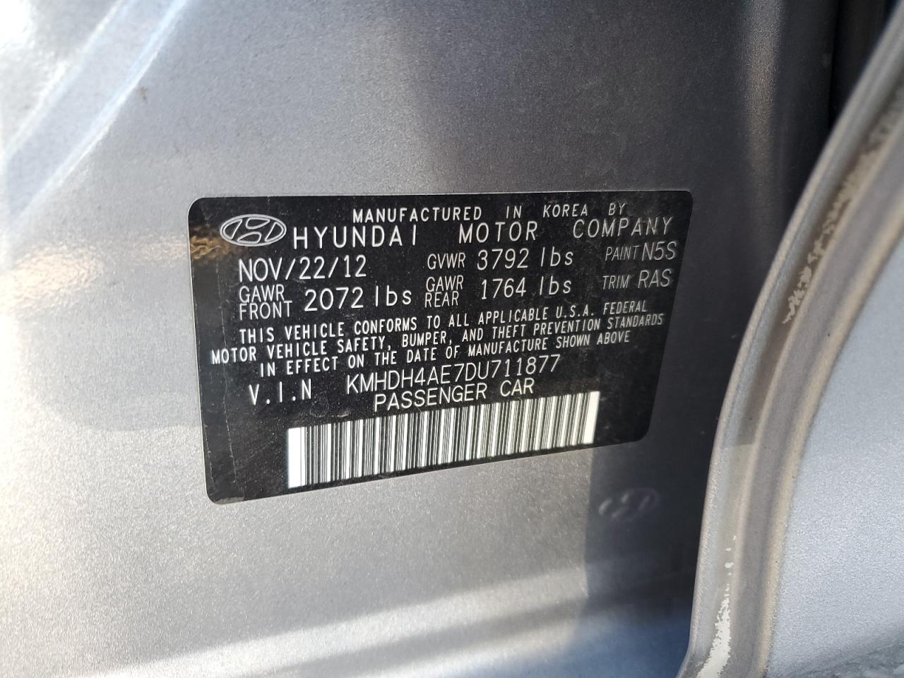 2013 Hyundai Elantra Gls VIN: KMHDH4AE7DU711877 Lot: 79682594