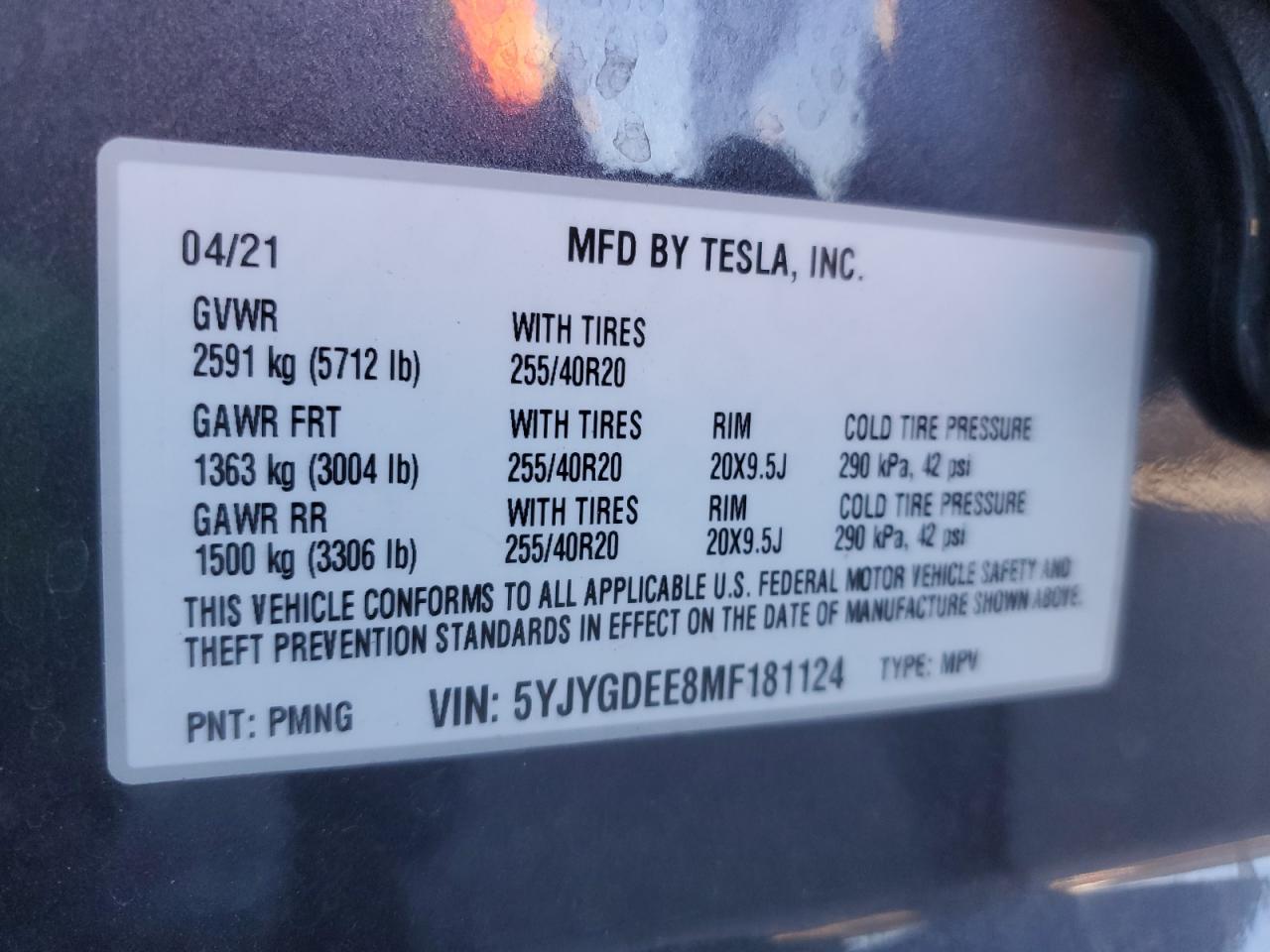 2021 Tesla Model Y VIN: 5YJYGDEE8MF181124 Lot: 80676074