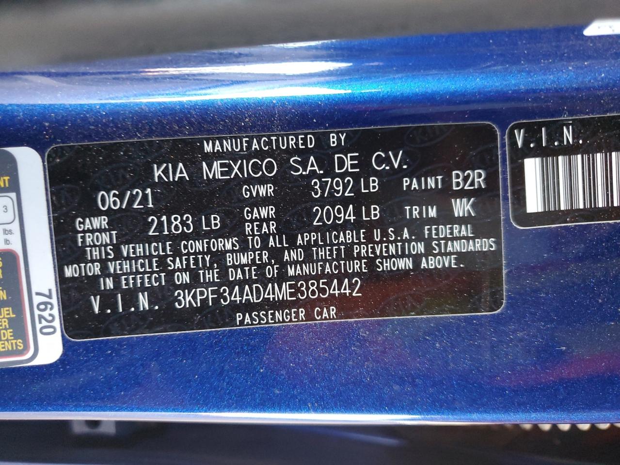 2021 Kia Forte Gt Line VIN: 3KPF34AD4ME385442 Lot: 82114974