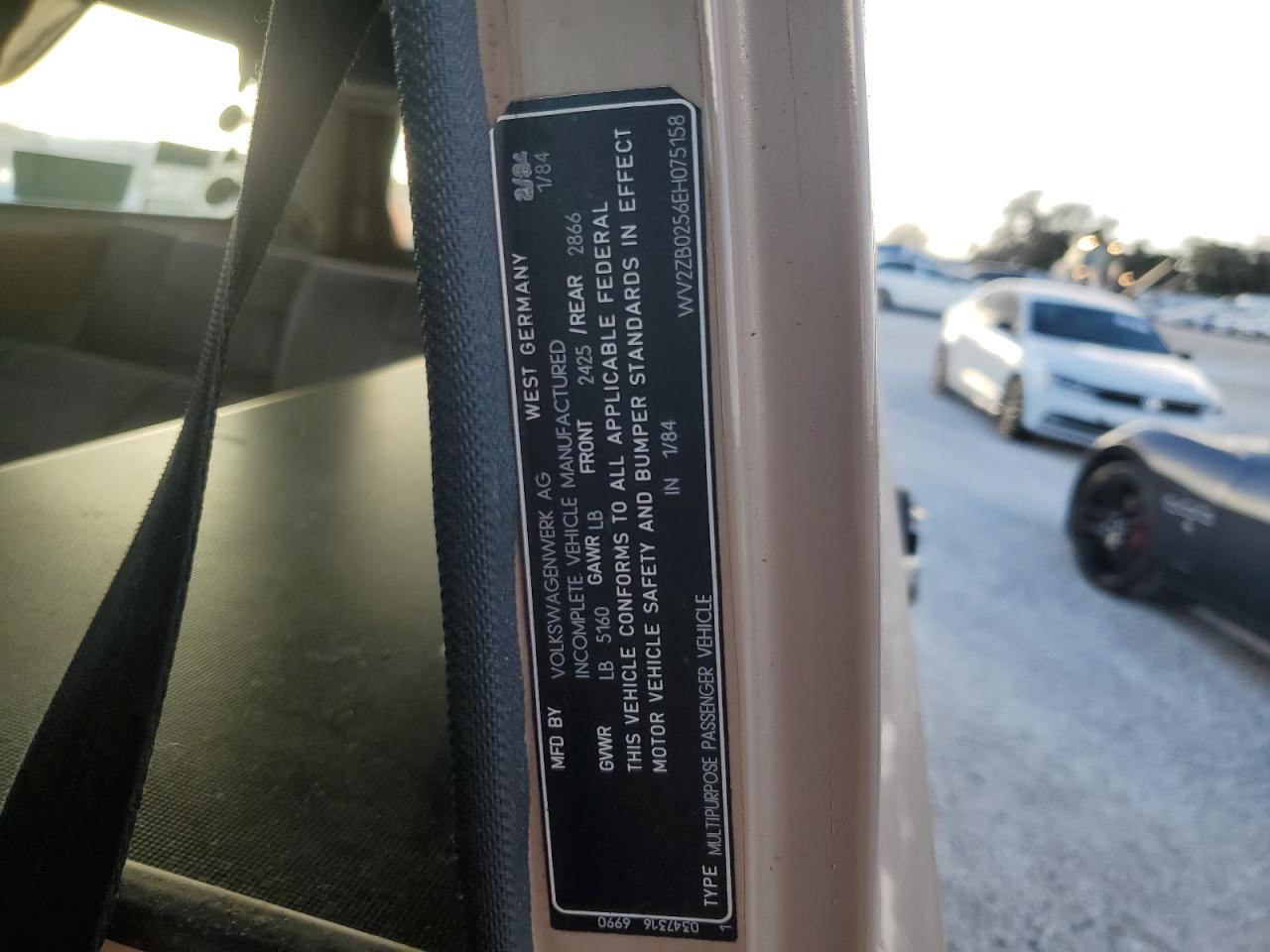 1984 Volkswagen Vanagon Campmobile VIN: WV2ZB0256EH075158 Lot: 75388754