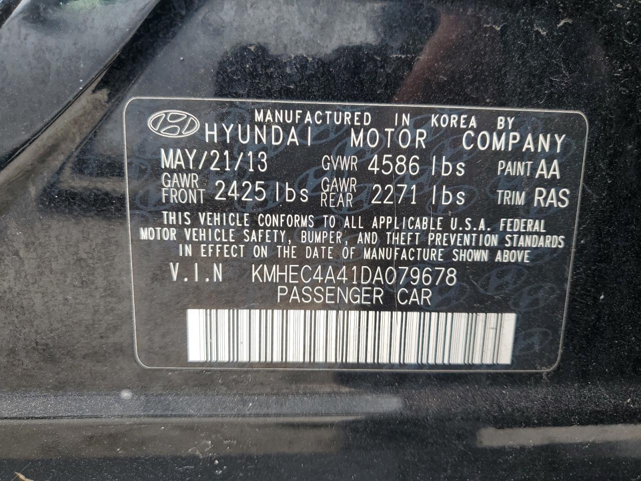 2013 Hyundai Sonata Hybrid VIN: KMHEC4A41DA079678 Lot: 81637204