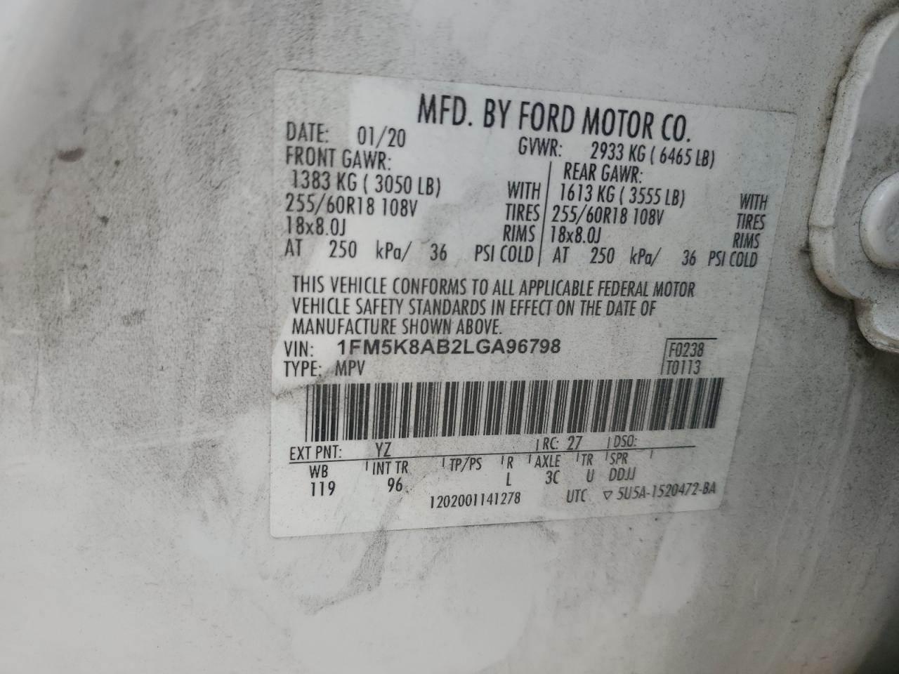 1FM5K8AB2LGA96798 2020 FORD EXPLORER - Image 13