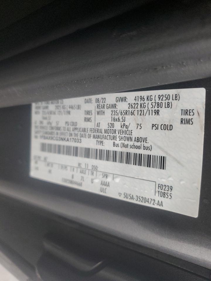 2022 Ford Transit T-350 VIN: 1FBAX9CG3NKA17033 Lot: 81315434