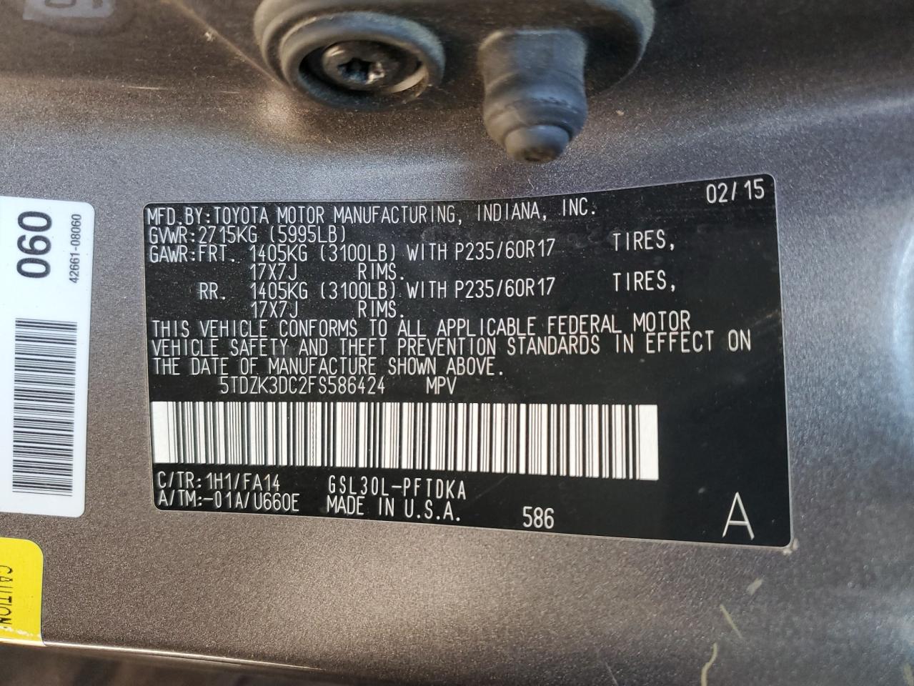 5TDZK3DC2FS586424 2015 TOYOTA SIENNA - Image 14