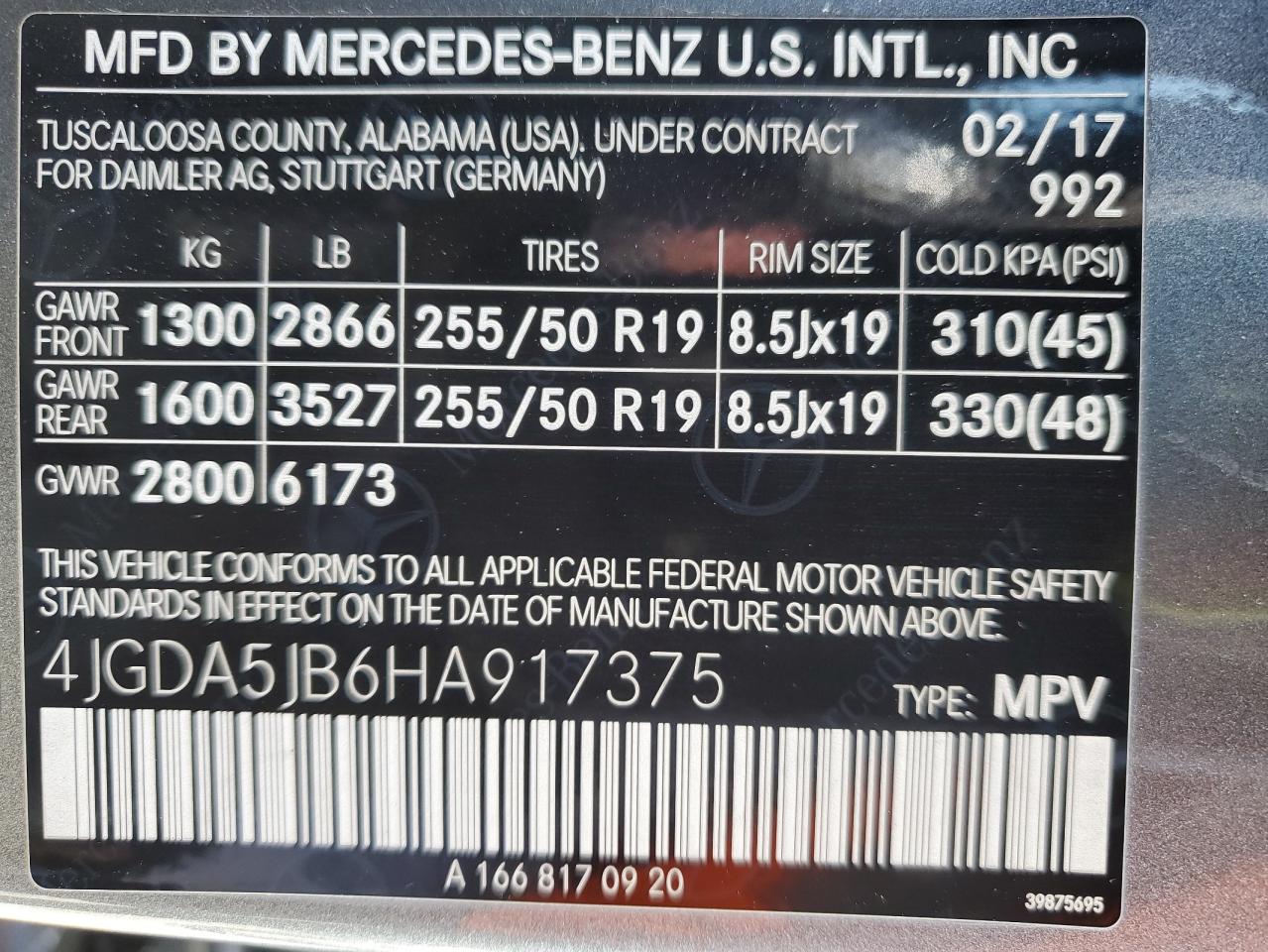 2017 Mercedes-Benz Gle 350 VIN: 4JGDA5JB6HA917375 Lot: 80887554