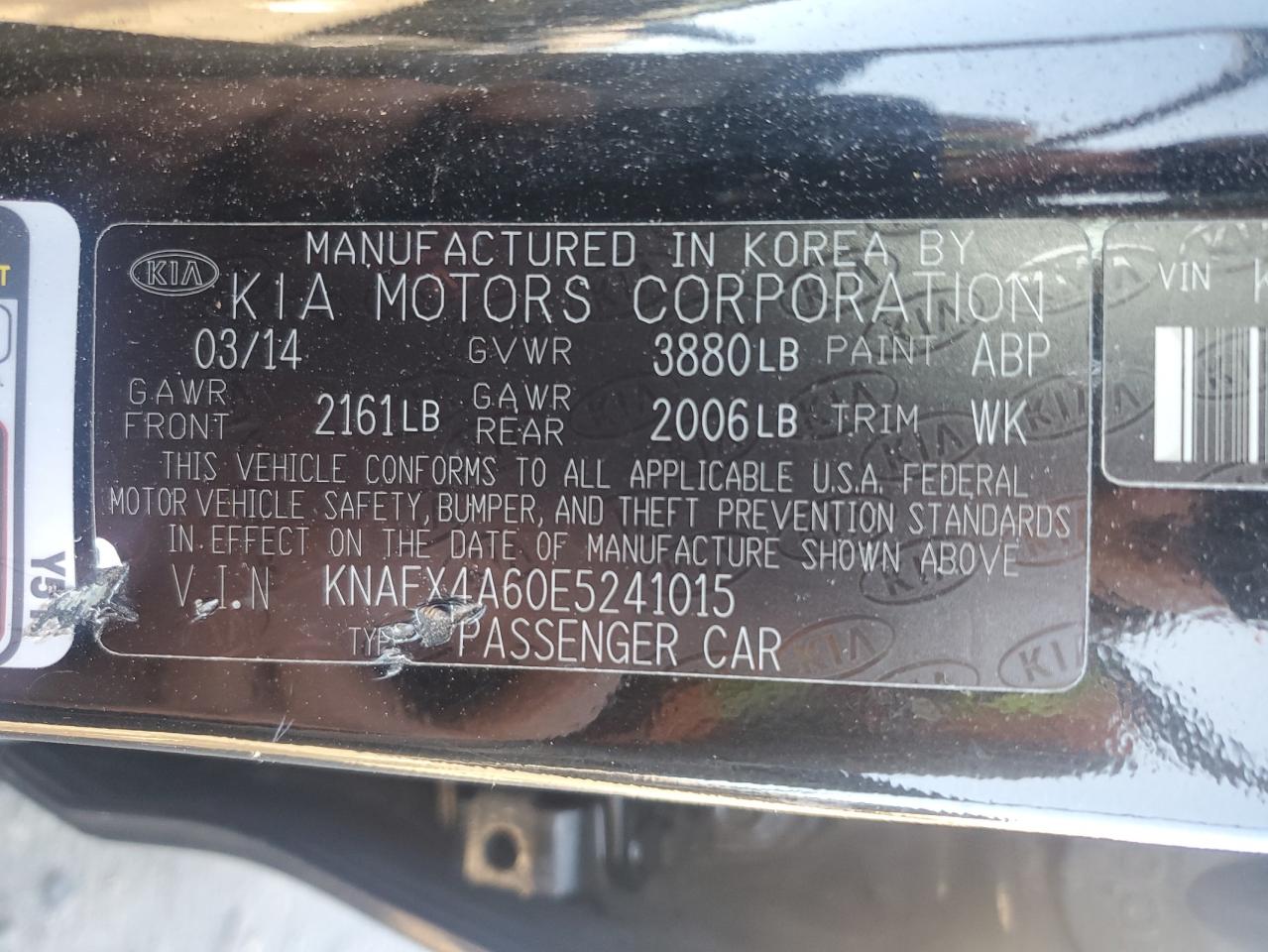 VIN KNAFX4A60E5241015 2014 KIA FORTE no.12