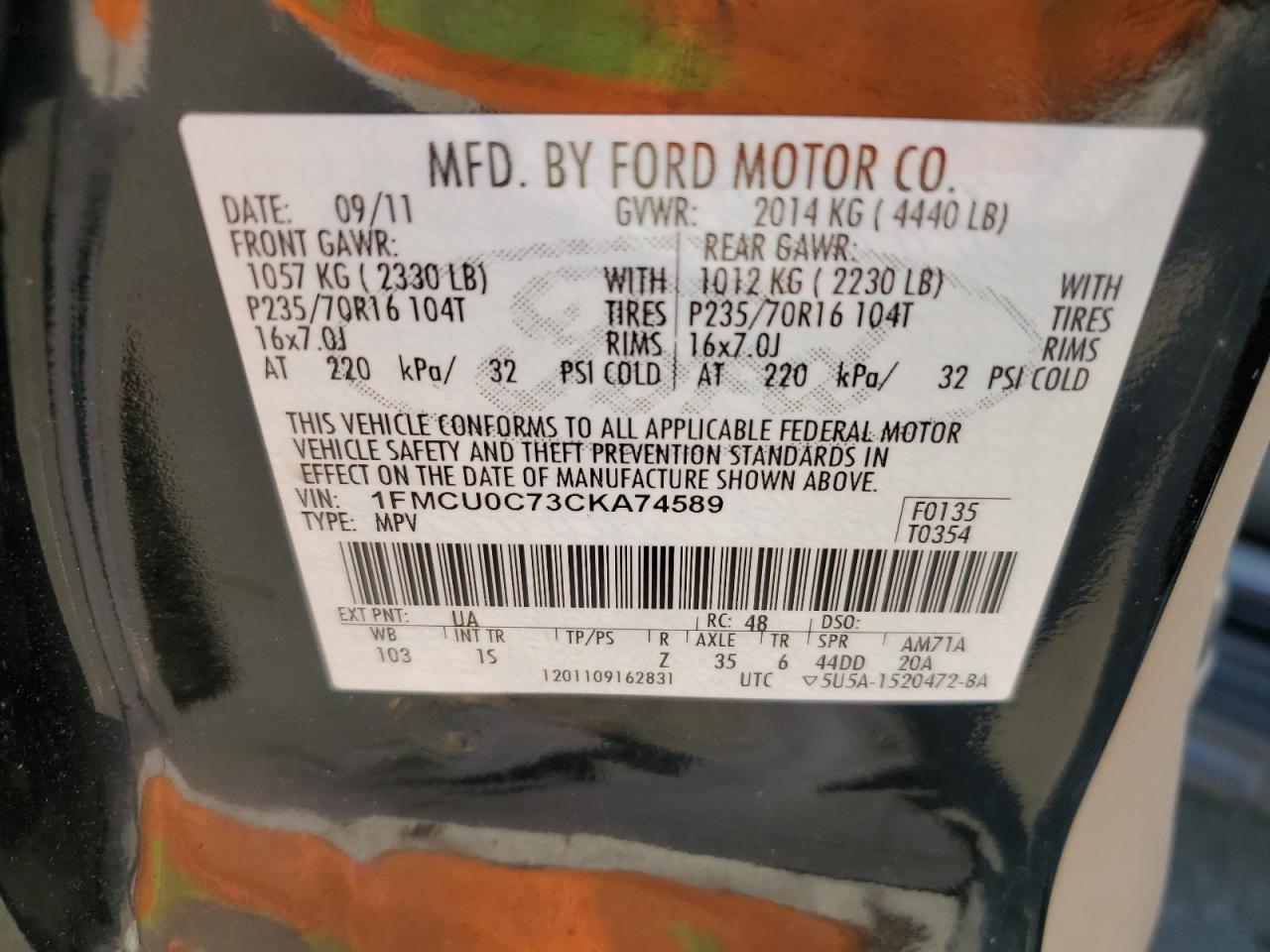 2012 Ford Escape Xls VIN: 1FMCU0C73CKA74589 Lot: 79310664