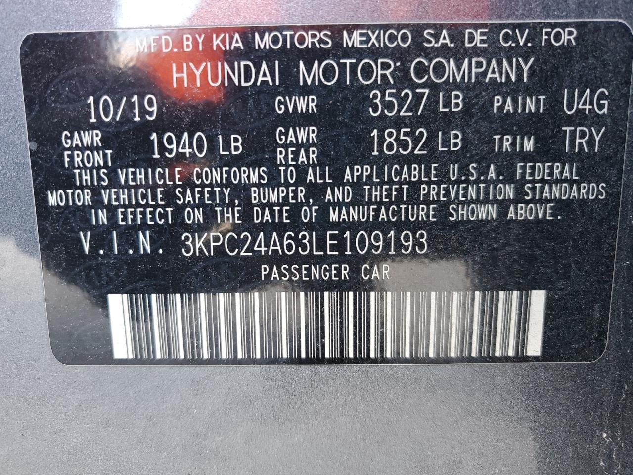 2020 Hyundai Accent Se VIN: 3KPC24A63LE109193 Lot: 80614644