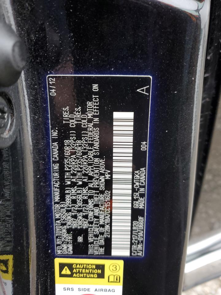 2012 Lexus Rx 350 VIN: 2T2BK1BA7CC151602 Lot: 82720314