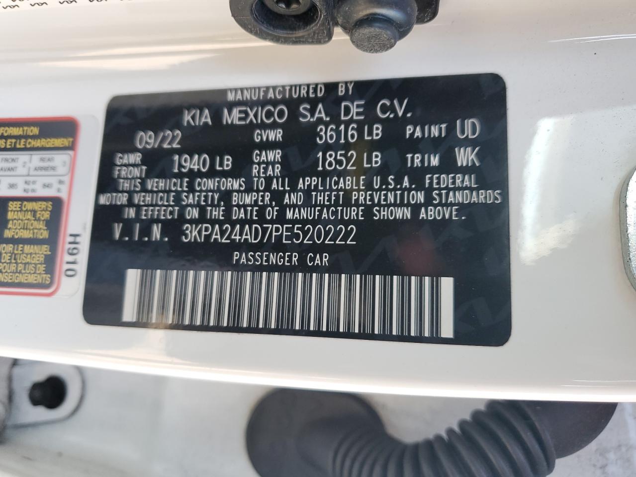 VIN 3KPA24AD7PE520222 2023 KIA RIO no.12