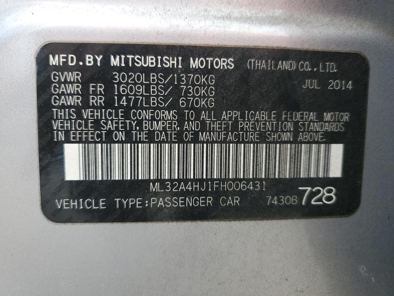 2015 Mitsubishi Mirage Es VIN: ML32A4HJ1FH006431 Lot: 79703734