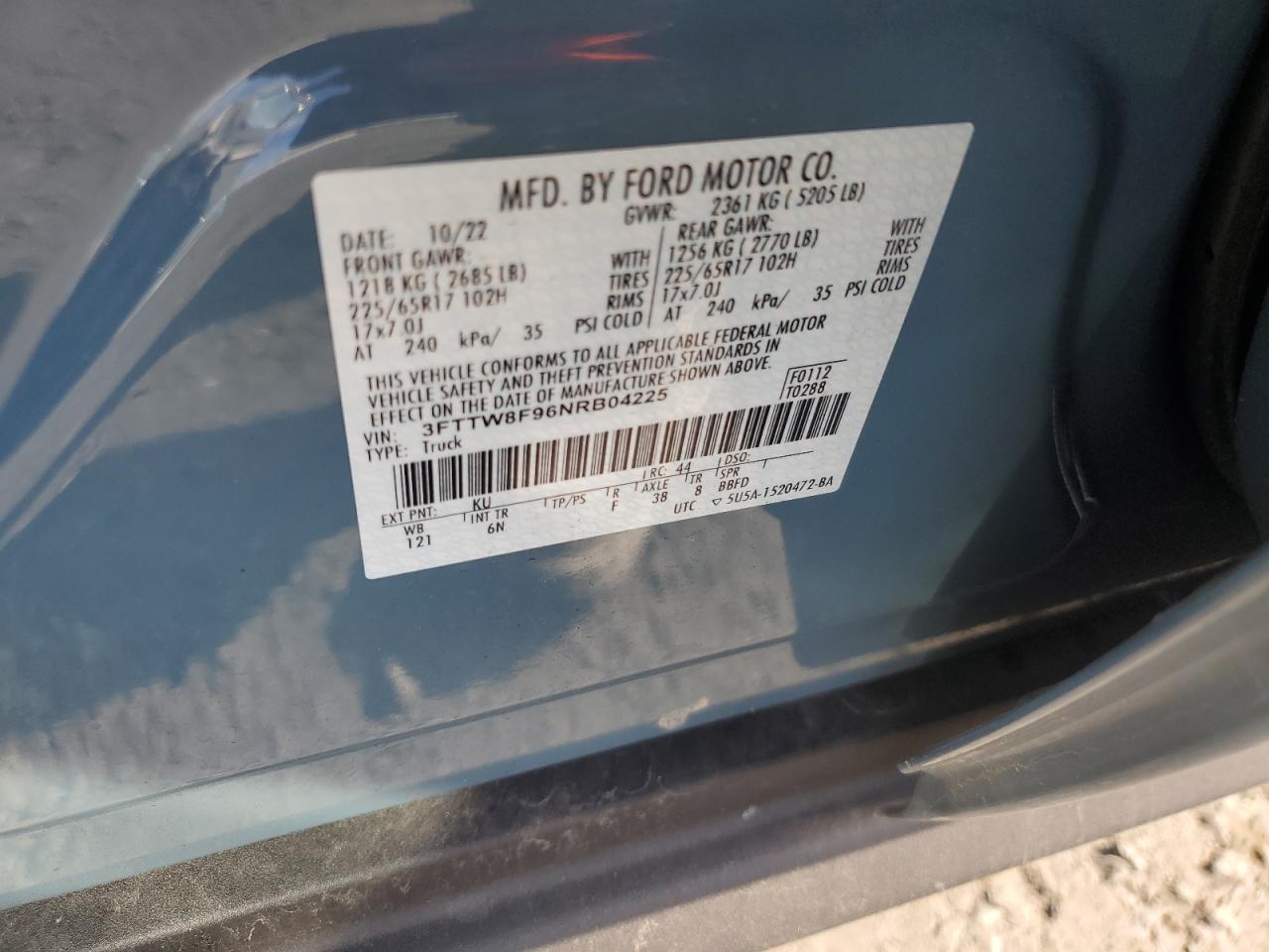 2022 Ford Maverick Xl VIN: 3FTTW8F96NRB04225 Lot: 80224844