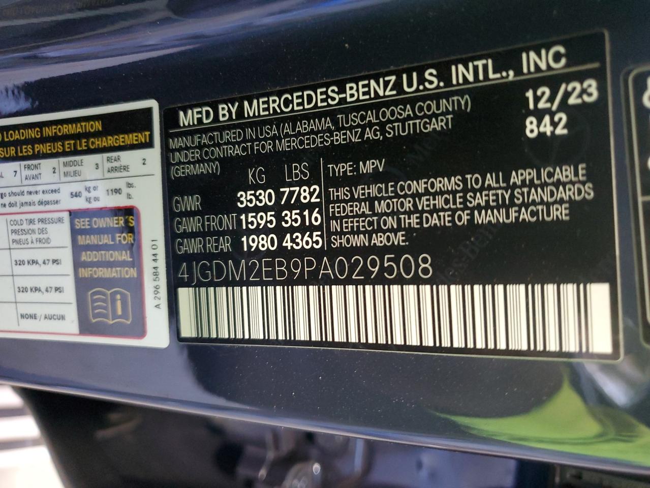 VIN 4JGDM2EB9PA029508 2023 MERCEDES-BENZ EQS SUV 45 no.14