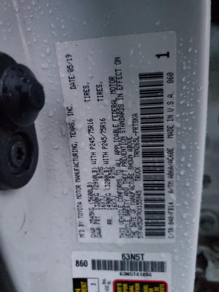 VIN 5TFAX5GN7KX155945 2019 TOYOTA TACOMA no.12