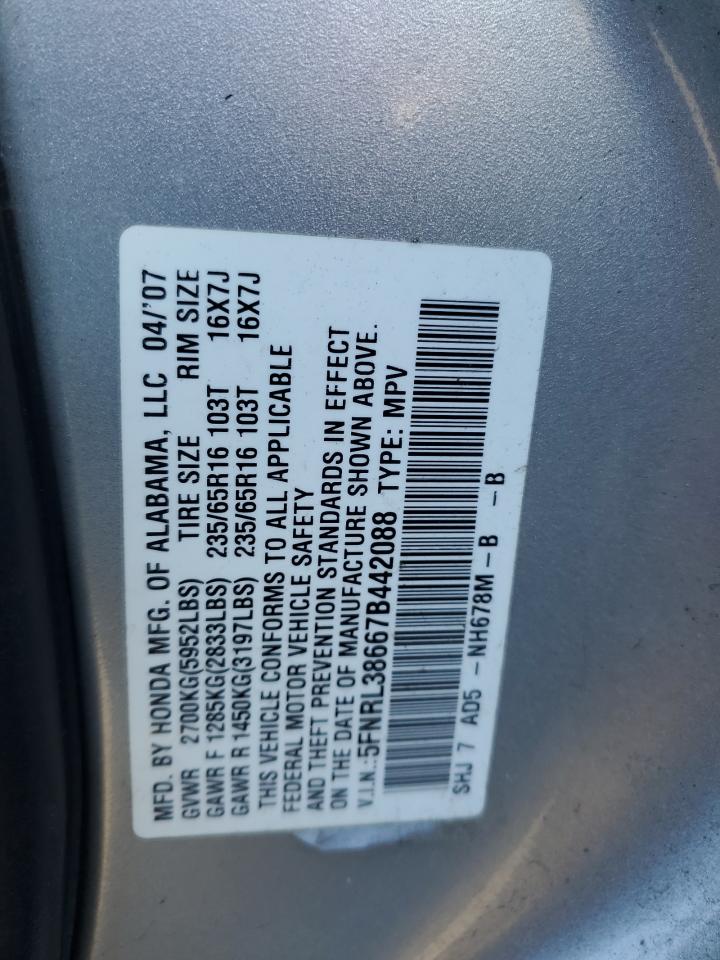 2007 Honda Odyssey Exl VIN: 5FNRL38667B442088 Lot: 79748894