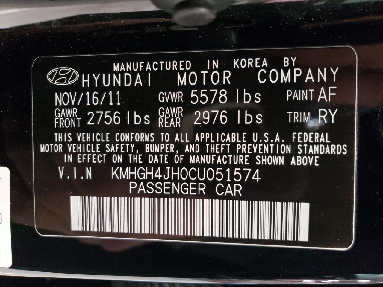 2012 Hyundai Equus Signature VIN: KMHGH4JH0CU051574 Lot: 80275304