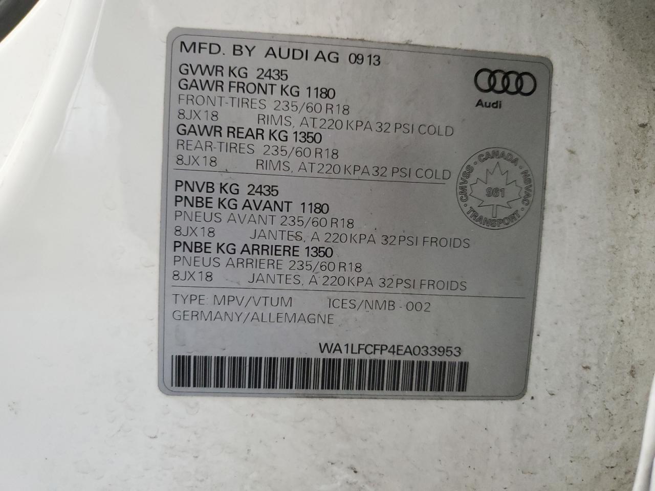 VIN WA1LFCFP4EA033953 2014 AUDI Q5 no.13