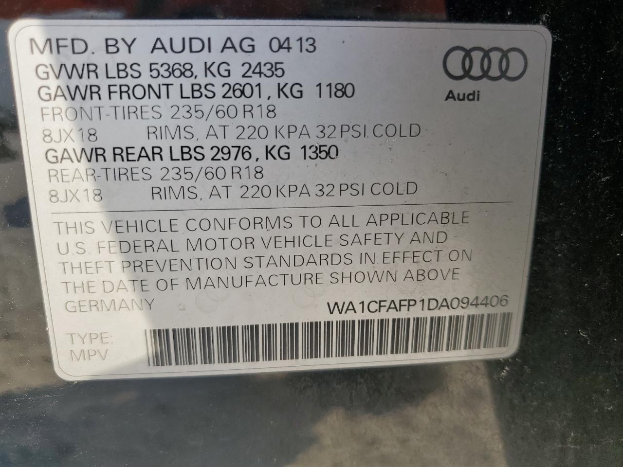 VIN WA1CFAFP1DA094406 2013 AUDI Q5 no.13