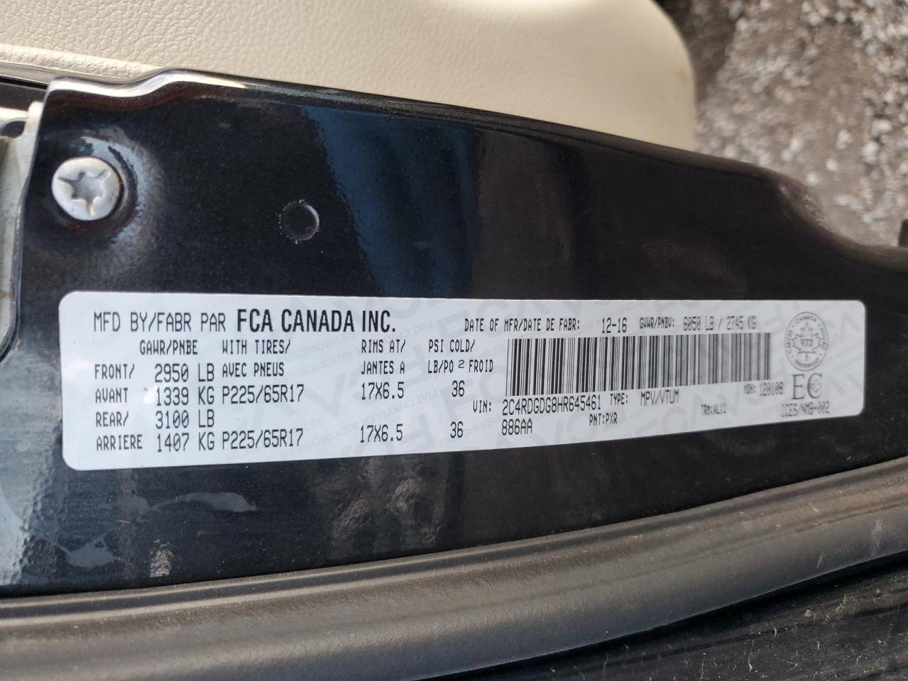 2017 Dodge Grand Caravan Crew VIN: 2C4RDGDG8HR645461 Lot: 78486804