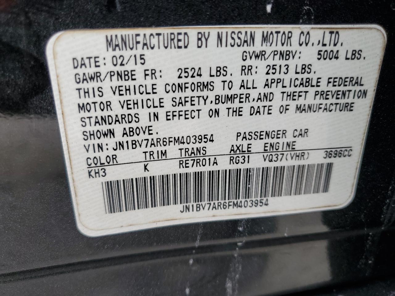 2015 Infiniti Q50 Base VIN: JN1BV7AR6FM403954 Lot: 81535384