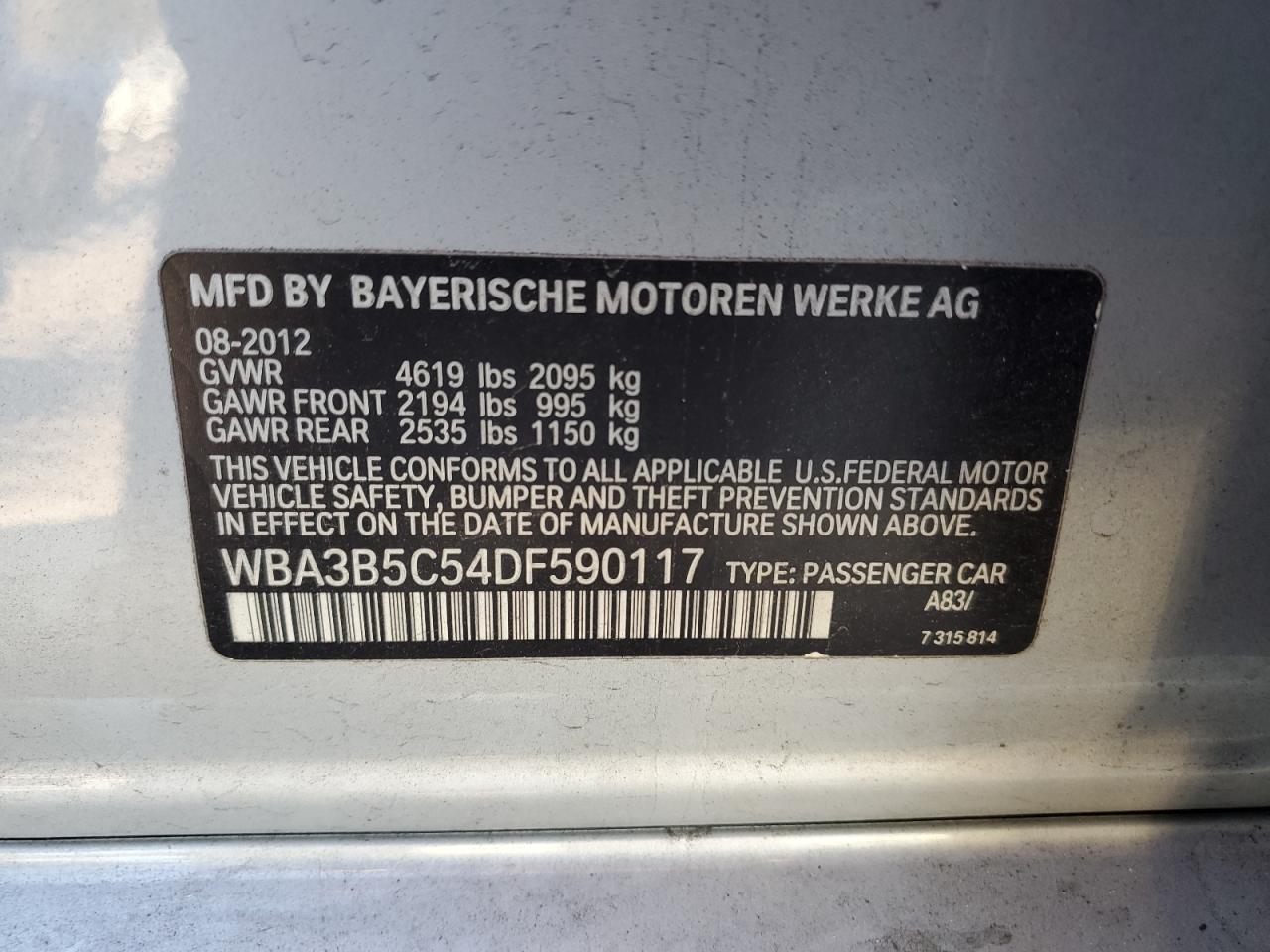 VIN WBA3B5C54DF590117 2013 BMW 3 SERIES no.12