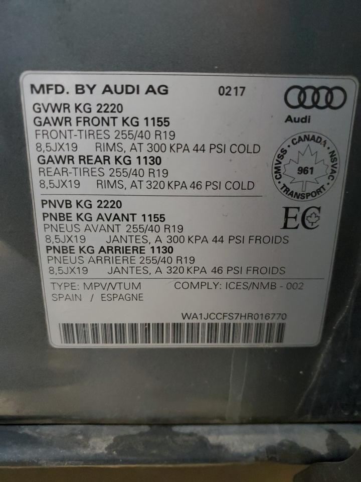 2017 Audi Q3 Premium Plus VIN: WA1JCCFS7HR016770 Lot: 80905934