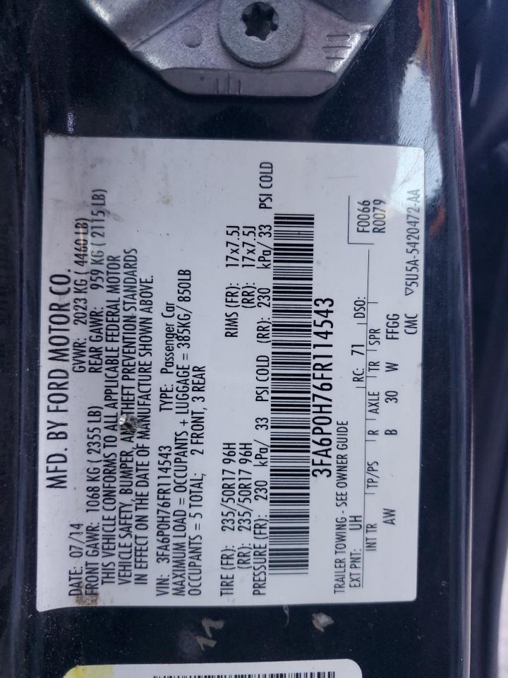 2015 Ford Fusion Se VIN: 3FA6P0H76FR114543 Lot: 80691384