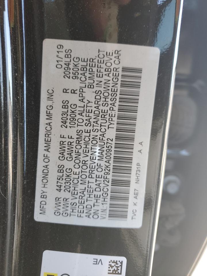 VIN 1HGCV2F92KA009572 2019 HONDA ACCORD no.12