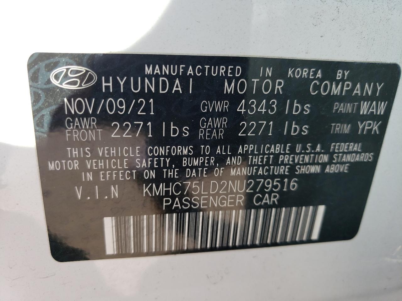 VIN KMHC75LD2NU279516 2022 HYUNDAI IONIQ no.12