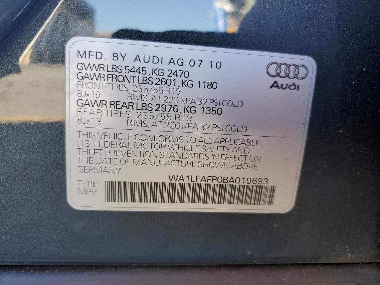 2011 Audi Q5 Premium Plus VIN: WA1LFAFP0BA019693 Lot: 77931934