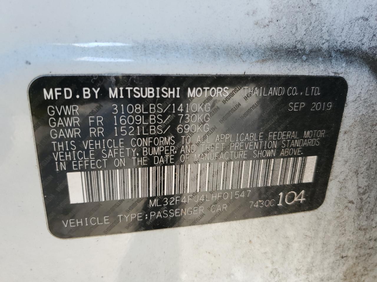 2020 Mitsubishi Mirage G4 Se VIN: ML32F4FJ4LHF01547 Lot: 81032504