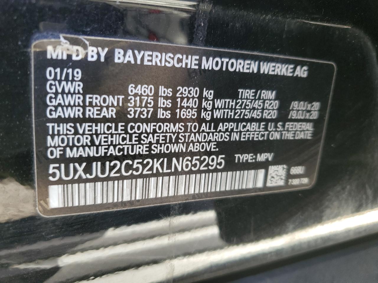 VIN 5UXJU2C52KLN65295 2019 BMW X5 no.13