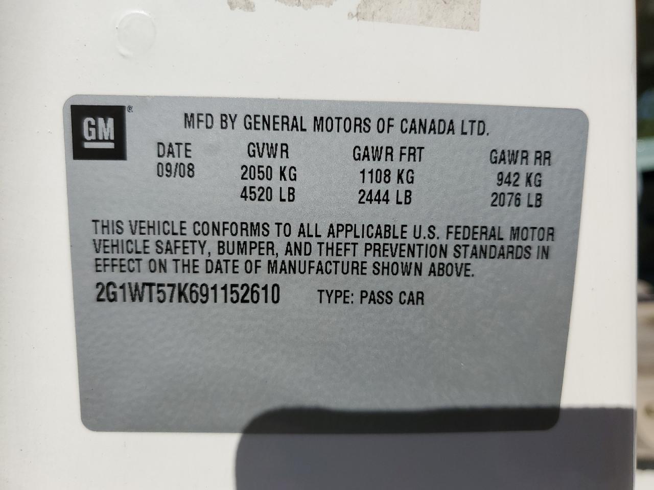 2009 Chevrolet Impala 1Lt VIN: 2G1WT57K691152610 Lot: 64824355
