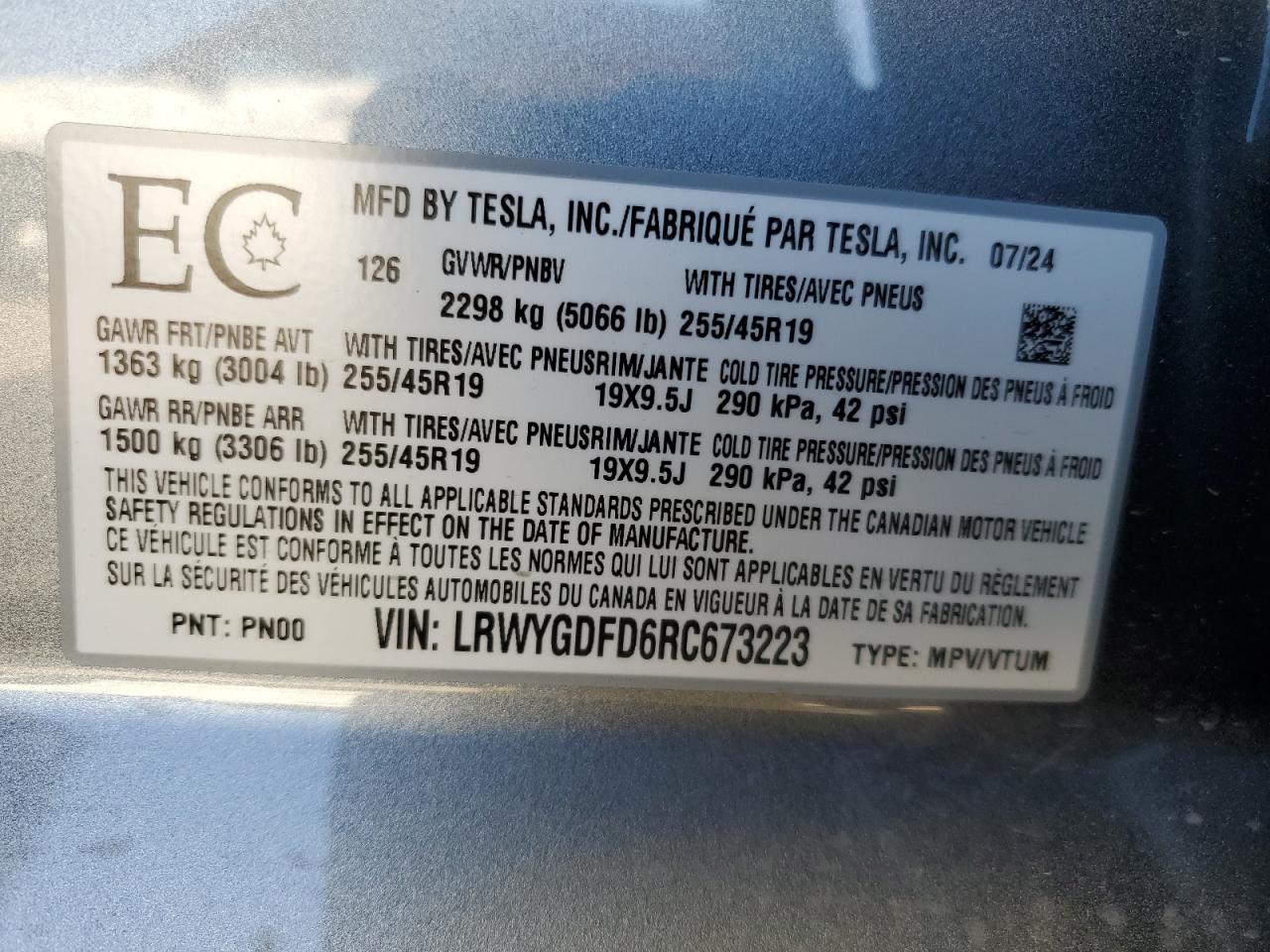 2024 Tesla Model Y VIN: LRWYGDFD6RC673223 Lot: 80318864