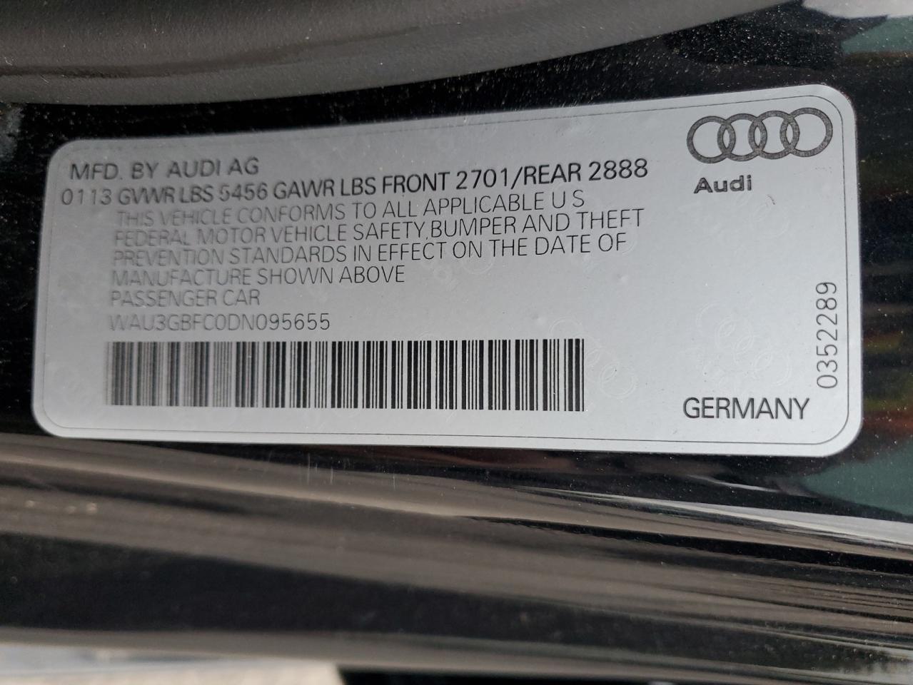 2013 Audi A7 Prestige VIN: WAU3GBFC0DN095655 Lot: 78941974