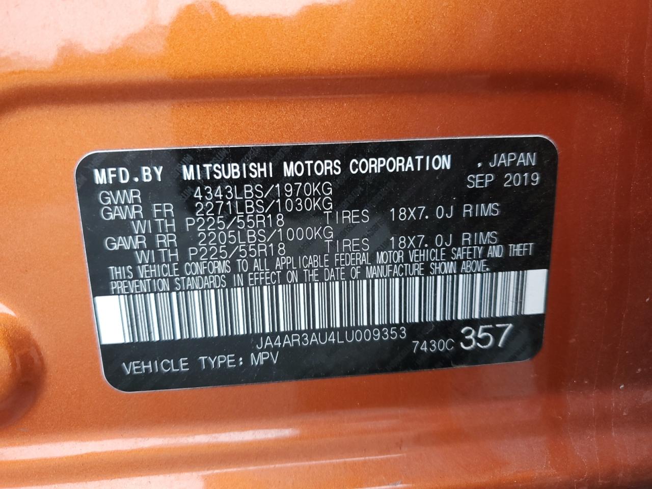 2020 Mitsubishi Outlander Sport Es VIN: JA4AR3AU4LU009353 Lot: 81601144