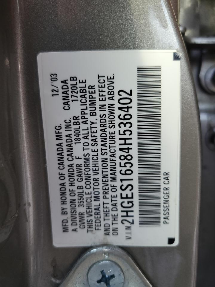 2004 Honda Civic Lx VIN: 2HGES16584H536402 Lot: 80133594