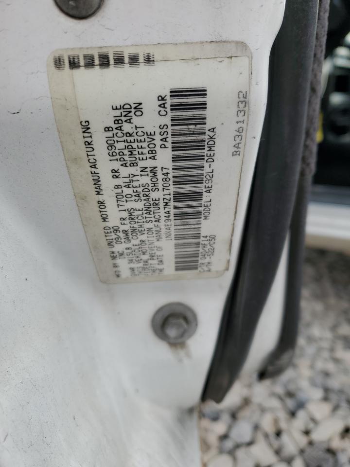 1991 Toyota Corolla Dlx VIN: 1NXAE94A7MZ170847 Lot: 82136244