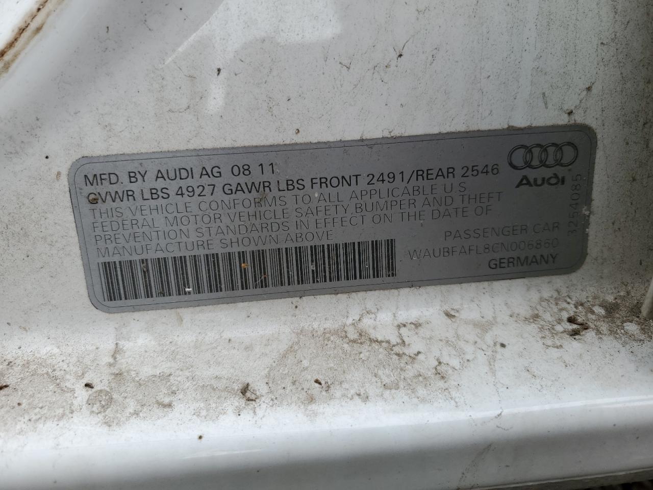 2012 Audi A4 Premium VIN: WAUBFAFL8CN006860 Lot: 80845454