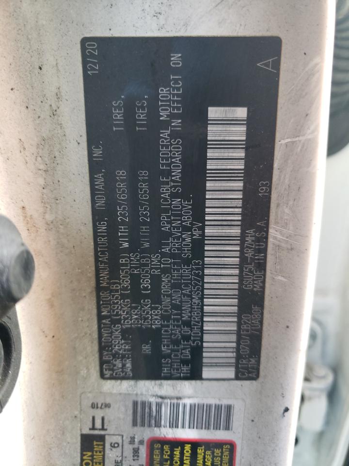 2021 Toyota Highlander Xle VIN: 5TDHZRBH9MS527313 Lot: 82606454