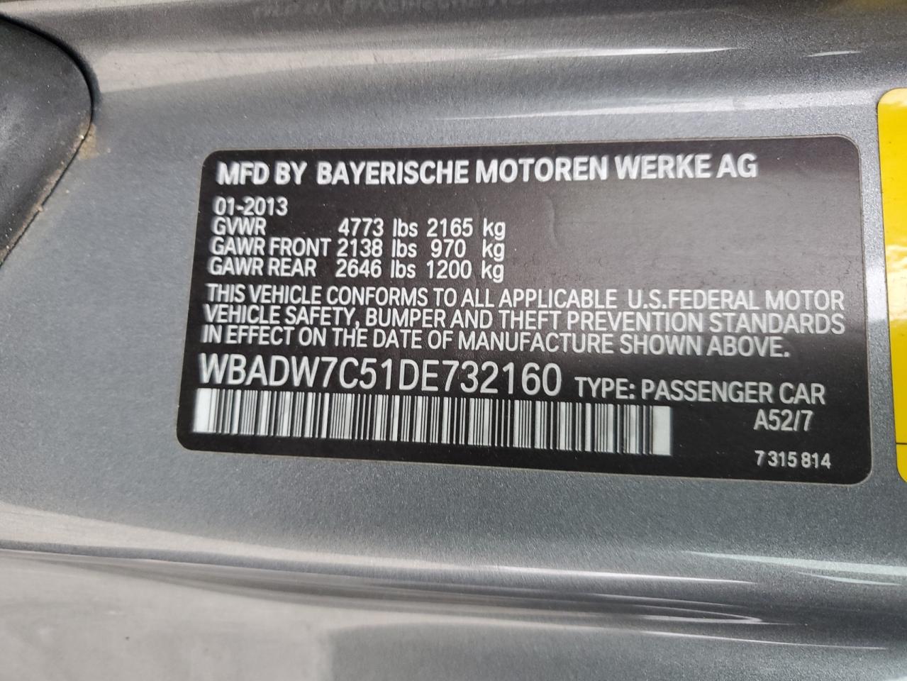 2013 BMW 328 I Sulev VIN: WBADW7C51DE732160 Lot: 79132734